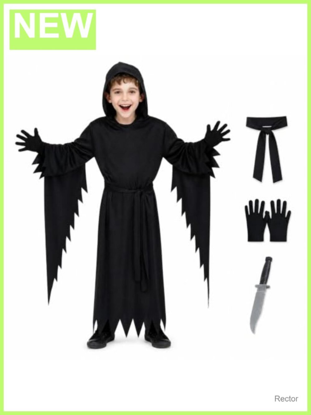 Halloween Scary Ghost Costume Set 5-Piece Hooded Robe Mask Toy Dagger Polyester